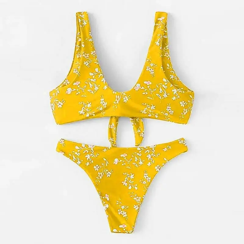 Женский купальник бикини с заниженной талией и бантом спереди|Купальники| |