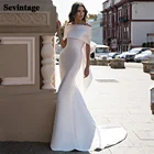 Мягкое атласное свадебное платье Sevintage с юбкой годе, вырезом лодочкой, сексуальное свадебное платье без рукавов, Пляжное Платье для свадебной вечеринки с большим бантом 2021