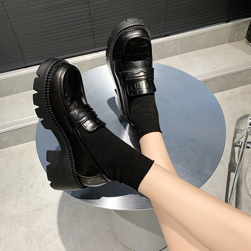 

French Style Woman High Heels Pumps Chaussure Femme Patent Leather College Shoes Lolita Cosplay Platform Chunky Sole Loafers