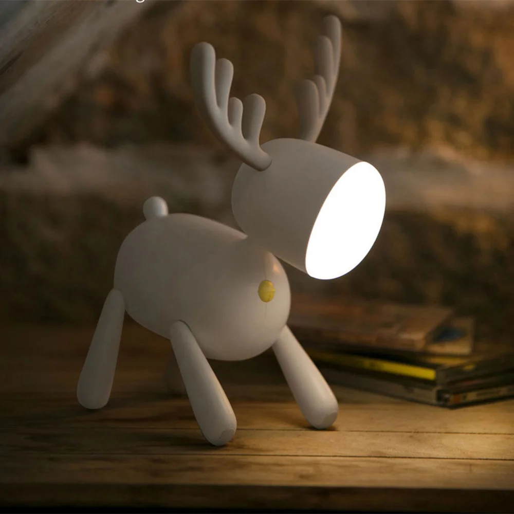 

USB Rechargeable Cute Deer LED Night Lights Dimmable Bedside Table Desk Lamp with Timer Function for Kids Room Baby Nursery