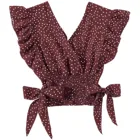 Женская блузка в горошек, с оборками и бантом, с V-образным вырезом, сексуальная летняя майка со сборками, 2021