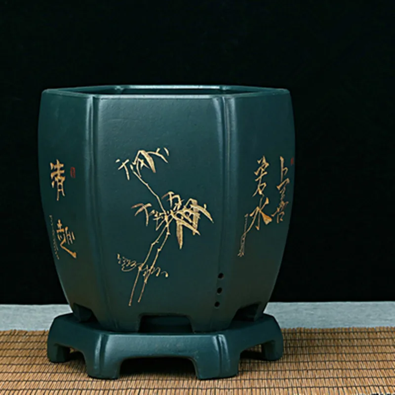 

Yixing фиолетовый песок цветочный горшок Орхидея раковина шесть квадратных Кливия ваза с лотком Bluegrass бонсай керамические горшки украшение са...