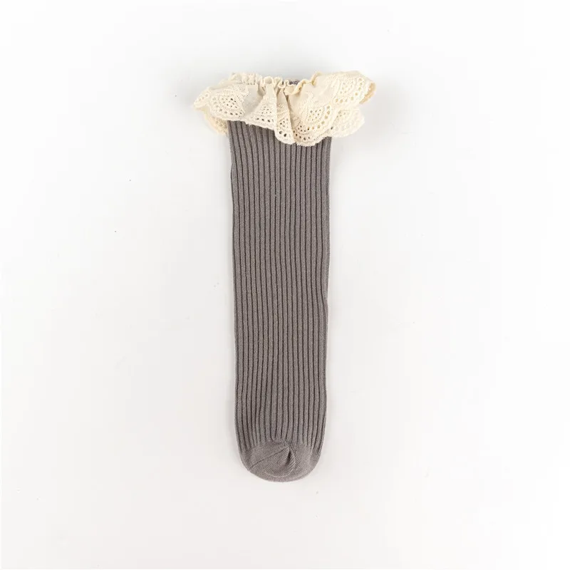 

2021 Spring Fall Winter CottonTights Lace Children Breathable Knitted Stockings Solid Baby Girls Knee Length Socks School Kids