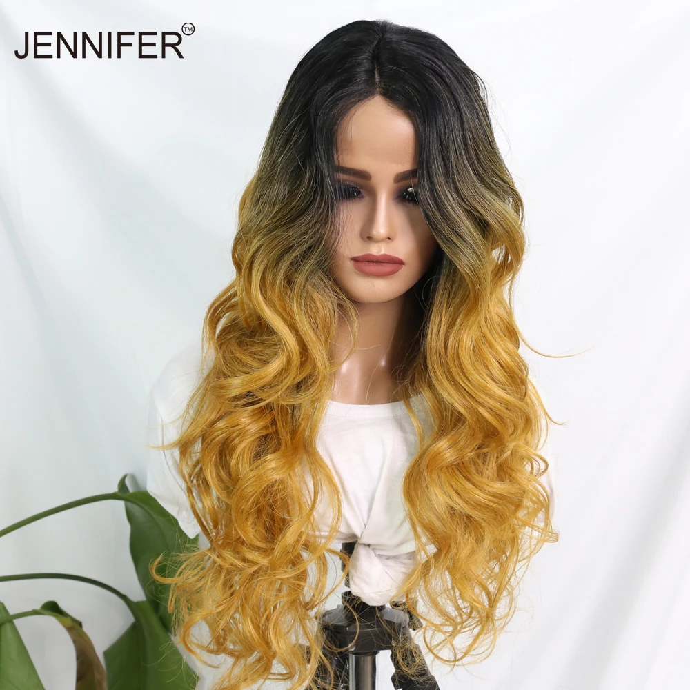 

Synthetic Wig Ombre Brown 26 Inches Long Wavy Lace Front Hair Average Size Wigs For Women High Temperature Fiber Cosplay/Daily