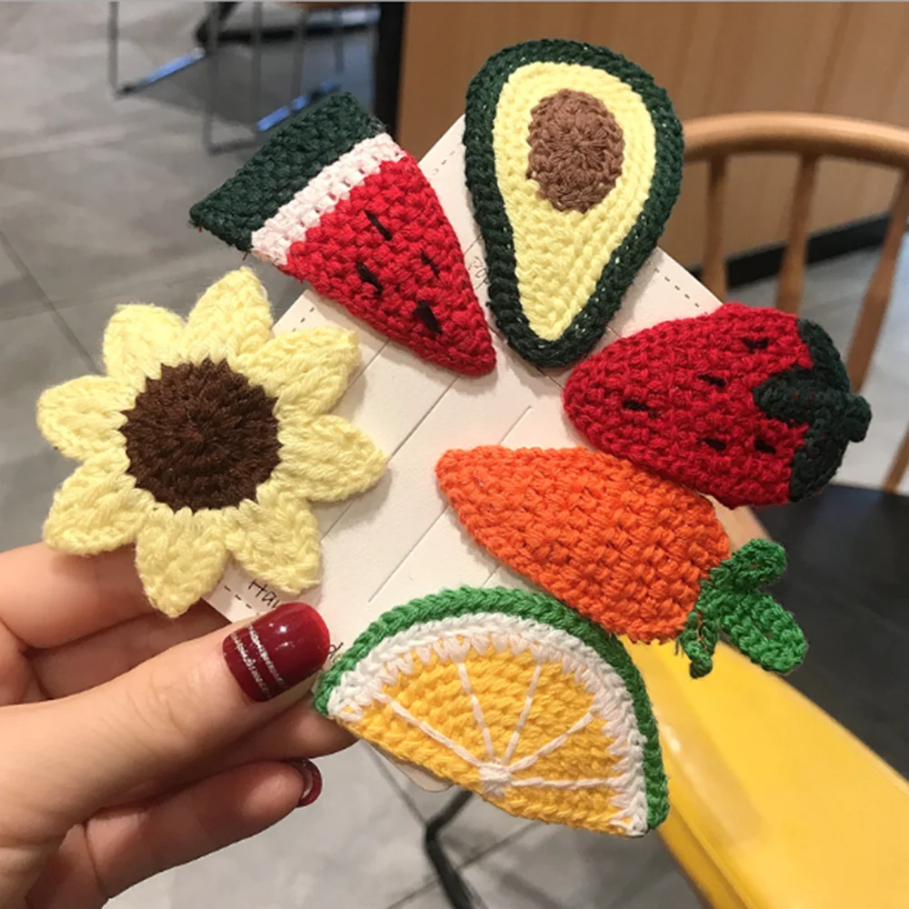 Вязанная заколка для волос шерсть ВВ зажим фруктов боковая головной убор с