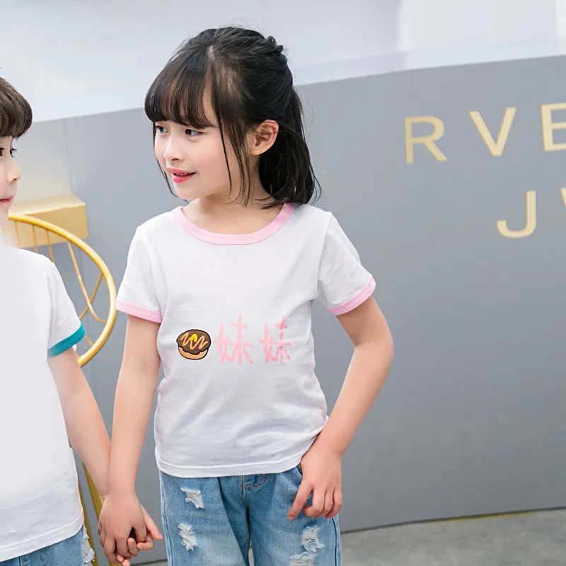 

Teenager Girls T-shirt Cartoon Print Brother Sister Short Sleeve For Kids Boys Summer Casual Tops Animal Cotton Children Tees