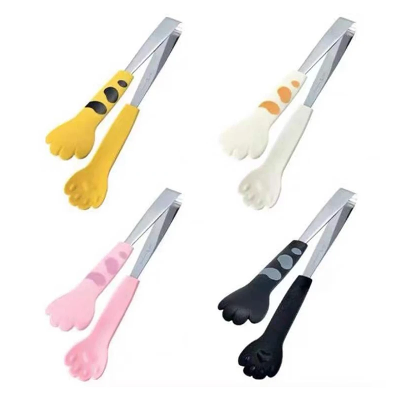 

68UE 7 inch Cat Paw Shape Food Clip Tongs Stainless Steel Cartoon Meal Fruit Clamp Kitchen Gadgets