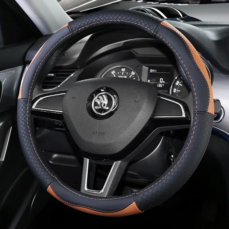 Верхний слой кожаный руль чехлы для skoda Fabia Octavia Scout Rapid Spaceback Superb Kodiaq Karoq Roomster Praktik Yeti