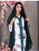 mayata jalabiat elegant white rose print ribbon v neck long sleeve hijab dress women dubai arabic turkey muslim jalabiya 2020