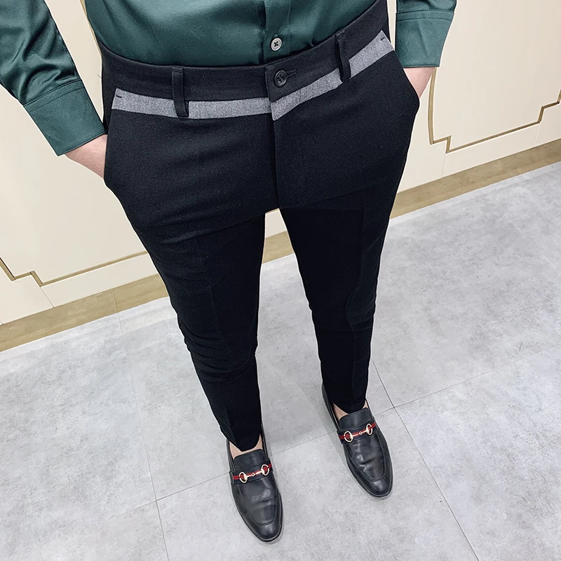 Высокое качество Pantalon Homme деловой костюм брюки черные серые мужские платья
