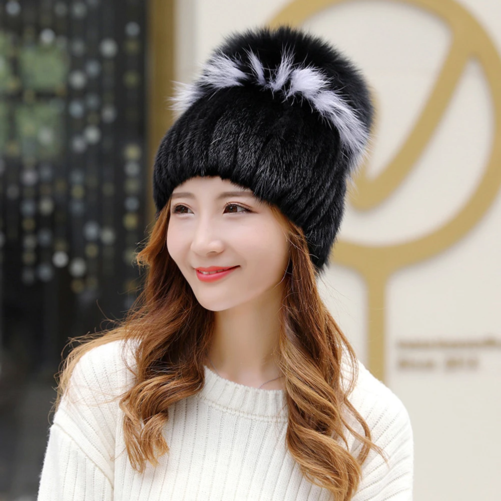 2019 модная женская вязаная шапка из шерсти норки зимний головной убор толстые