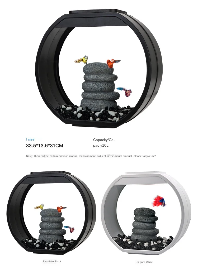 

Fashion Creative Fish Tank Decoration Living Room Office Desktop Small round Glass Ecological Lazy Free Change Aquarium