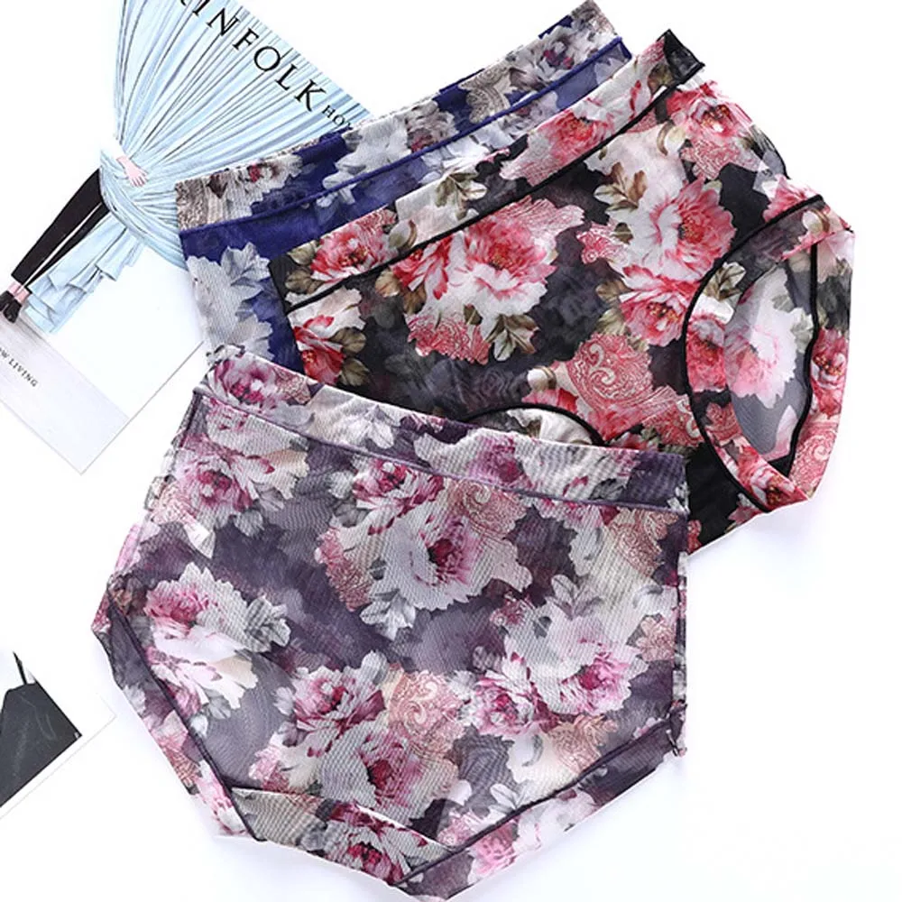 Модные женские бесшовные трусики с цветочным принтом удобное Сетчатое