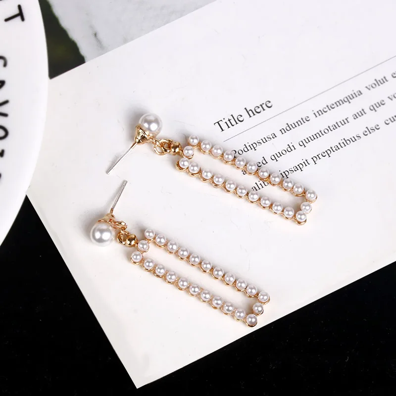 Корейские серьги с искусственным белым жемчугом прямоугольные Висячие для