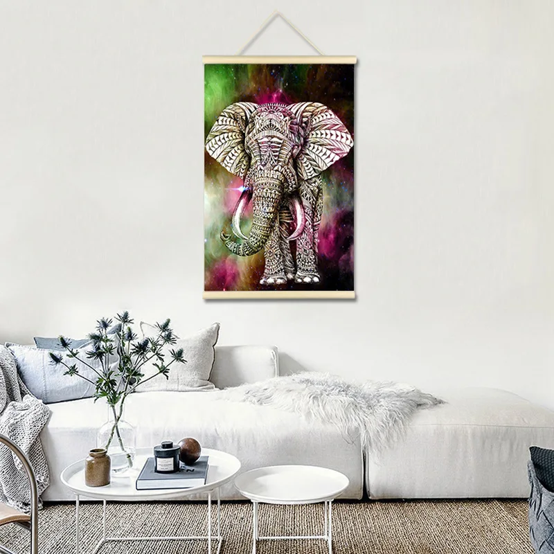 Цветная картина со слоном и бриллиантом с деревянной рамкой абстрактная поп арт