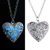 vintage heart geometry luminous pendant necklace women hollow oval locket glow in the dark collar jewelry fashion party gifts
