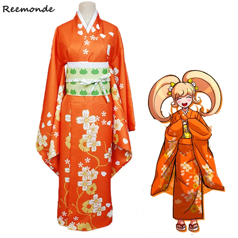 Hiyoko кимоно Сайондзи игра Danganronpa 2 Косплей костюмы оранжевое платье наборы для