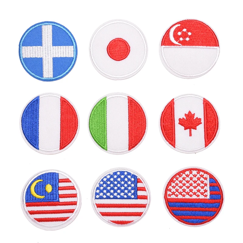 

Japan Singapore America Flag Embroidered Cloth Sticker France Italy Canada Turkey Adhesive Patch Hat Jeans Iron Sew Decoration