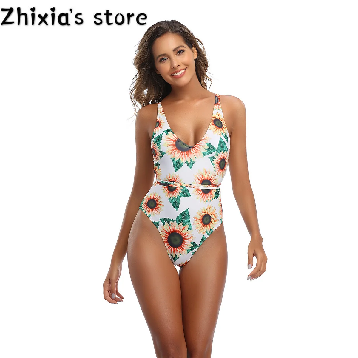 Купальник женский бикини с принтом в виде листиков многоцветное пуш-апом |