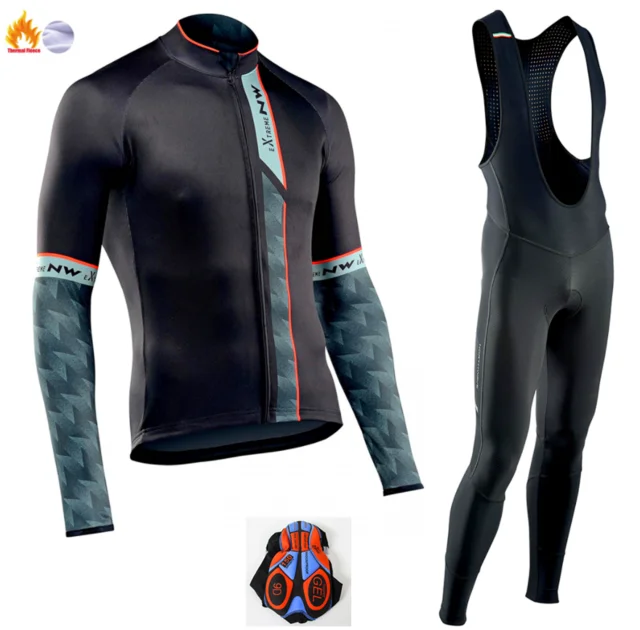 

NW 2020 Men's Winter Thermal Fleece Cycling Jersey set long sleeve 9D Gel pad Pants Ropa ciclismo Bicycle Bike outdoor Clothing