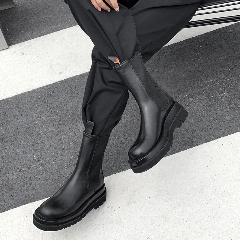 

Prova Perfetto Fashion Women Motorcycle Boots Genuine Leather Round Toe Platform Party Boots Autumn Winter Short Botas Feminina