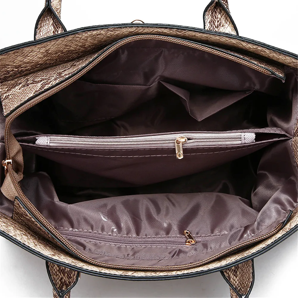 

2020 Women Luxury Metal Lock Chain Vintage Totes Serpentine Composite Bag Genuine Leather Purse and Handbags Travel Shoulder Bag