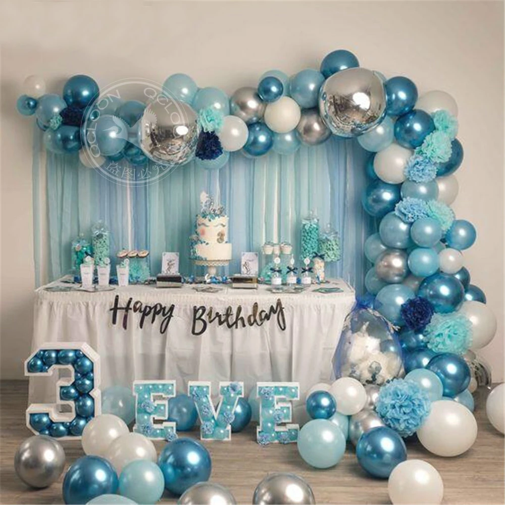 

93pcs Blue White Silver Metal Balloon Garland Arch Set Wedding Event Party Baby Shower Birthday Decor Kids Adult