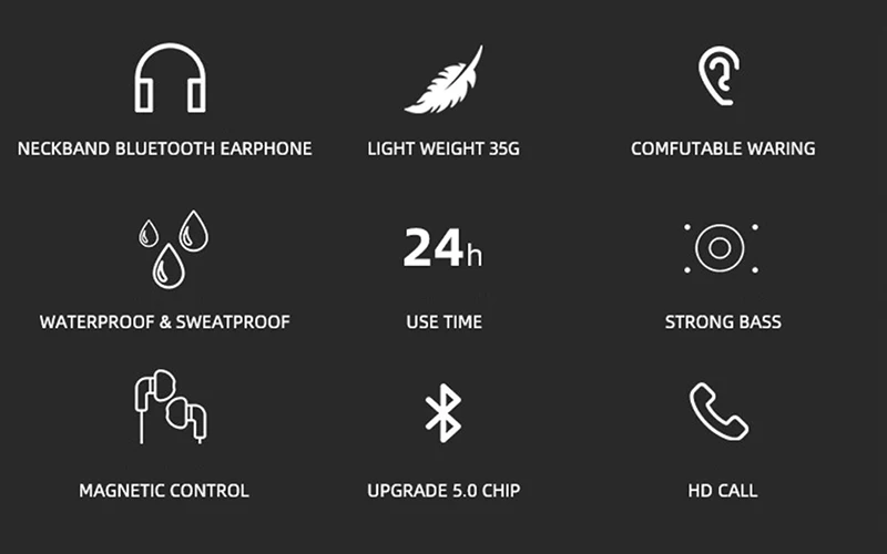 Наушники EARDECO с кожаным шейным ремешком, 24 часа воспроизведения, Bluetooth наушники, стерео беспроводные наушники, наушники, Спортивная гарнитура, микрофон