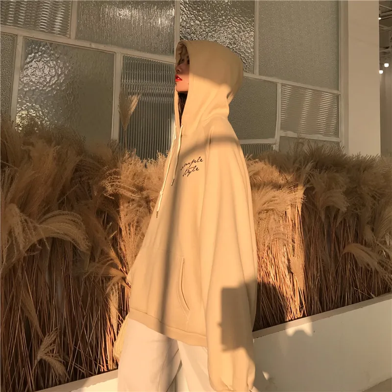 

2020 New Women Loose Lazy Solid Color Printed Letters Plus Size Women's Hooded Plus Velvet Thickened Long-sleeved Casual Hoodies