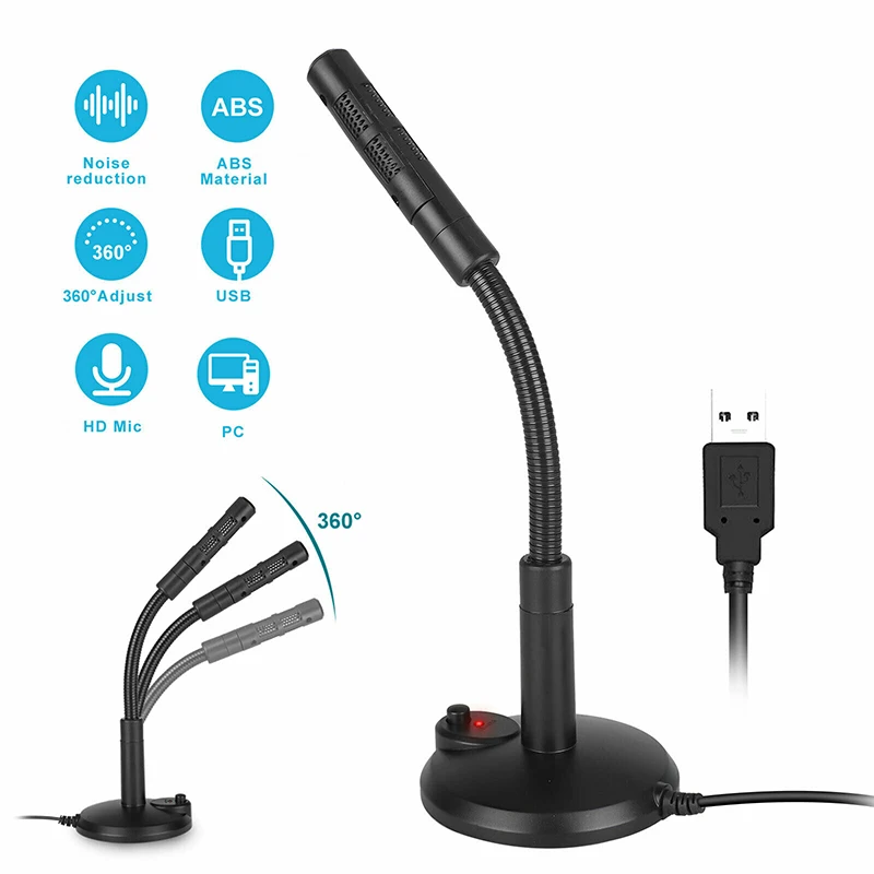 

Pohiks, 1 шт., черный мини-USB Настольный конденсаторный микрофон, Регулируемый угол наклона, студийные микрофоны для речи, игр, общения
