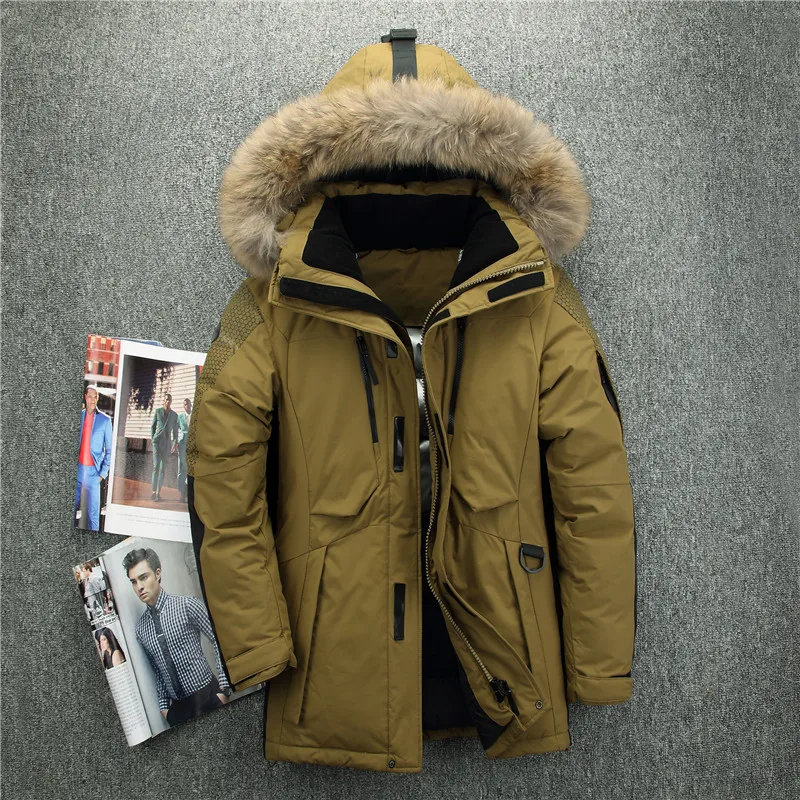 

-50 Degree Cold Resistant Russia Winter Jacket Men Top Quality Genuine Fur Collar Thick Warm White Duck Down Men Winter Coat