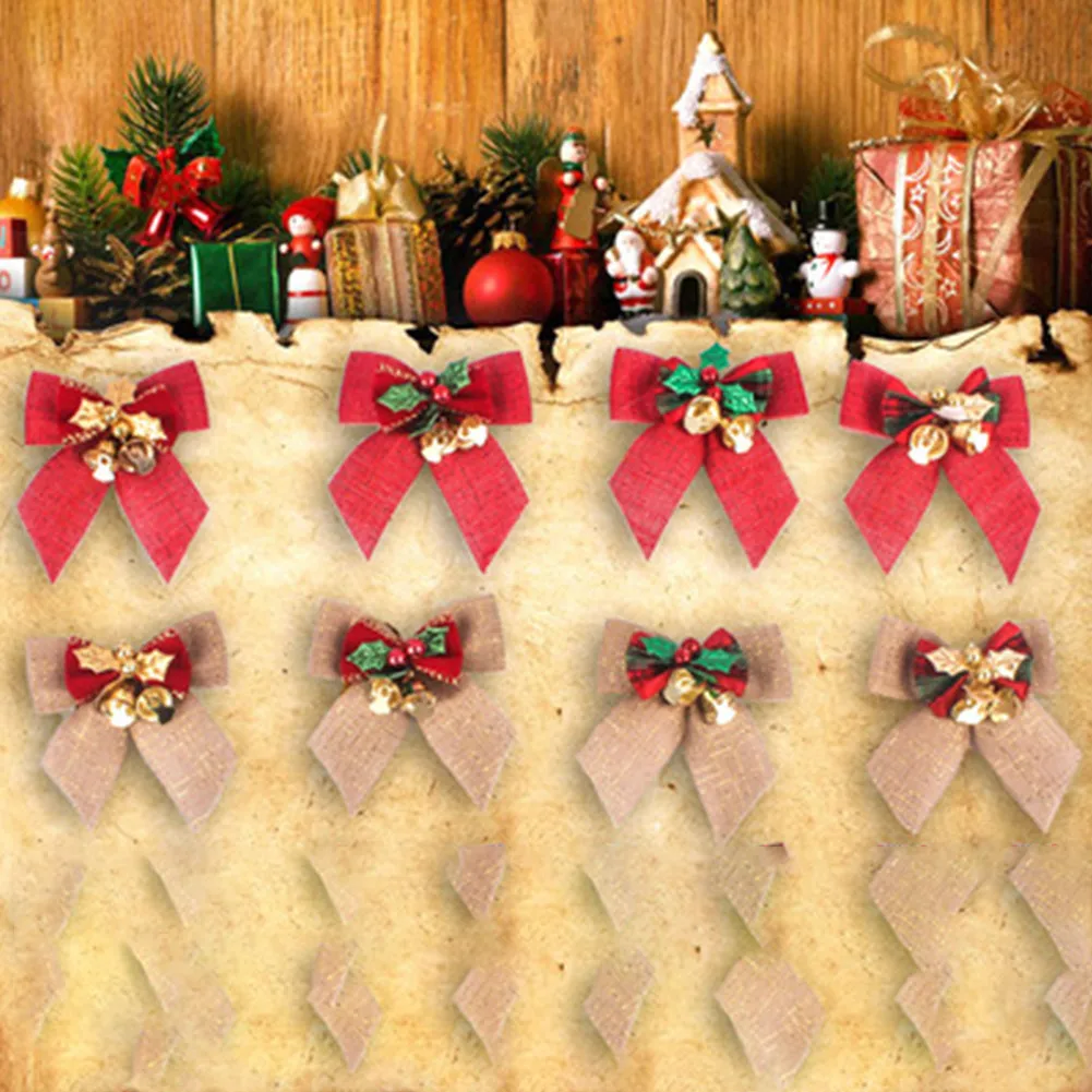 

5Pcs Christmas Tree Bow Christmas Ornament Bell Home Garden Bows Christmas Wedding Party Decor Navidad 2021 Noel New Year 2022