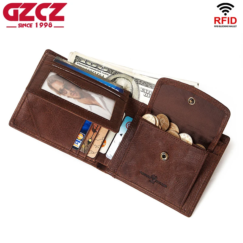GZCZ Rfid 100% кошелек из натуральной кожи мужской Portomonee отделение для карт держатель
