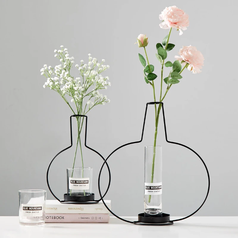 Стеклянная ваза железная подставка для цветов настольное украшение дома