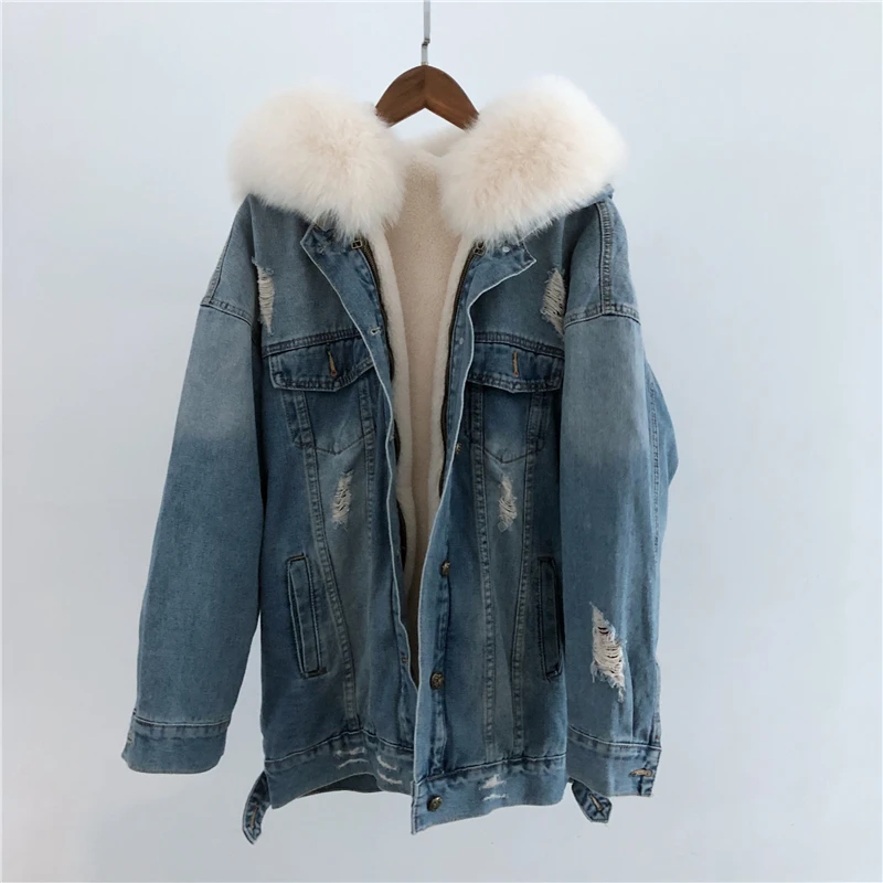 2019 джинсовая парка натуральный мех пальто зимняя куртка Для женщин сапоги на