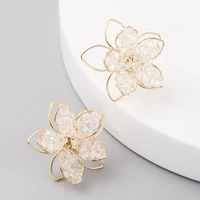 personality white crystal beaded flower earring for woman handmade gold earring trendy boho jewelry drop shipping