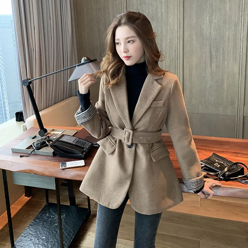 

Winter thickened wool coat women's 2021 autumn and winter clothes new medium and long small waist closing woolen suit