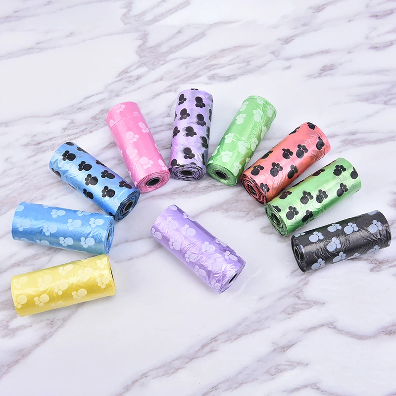 

15pcs/roll Plastic Printing Cat Dog Poop Bags Outdoor Home Clean Refill Garbage Bag Pet Supply