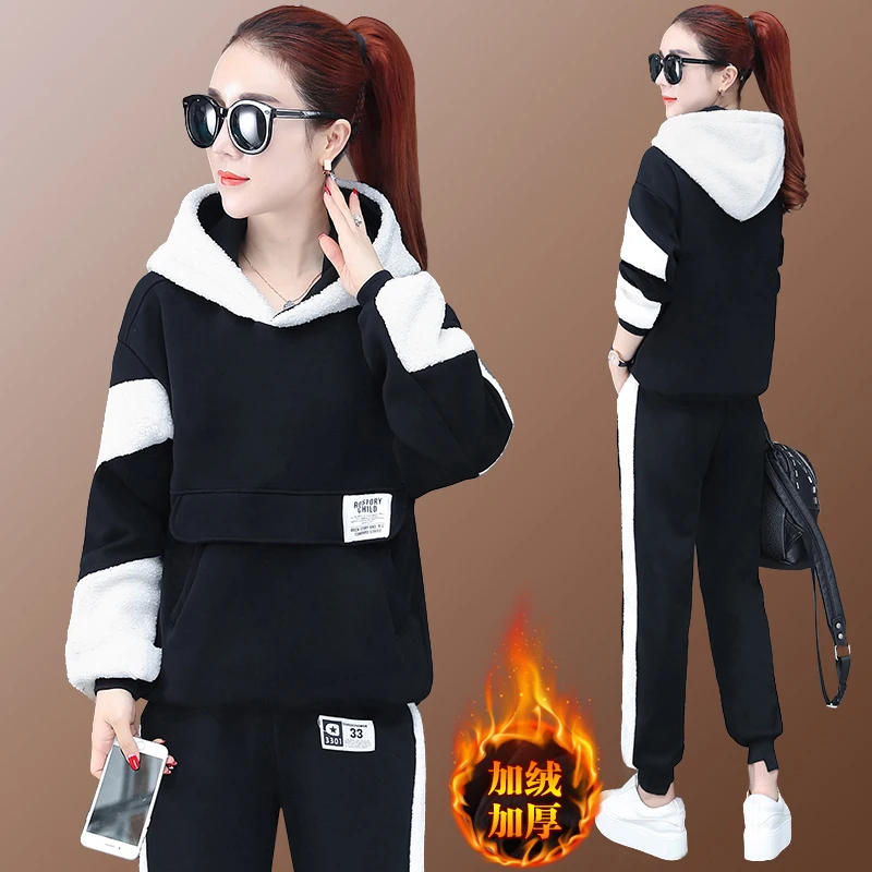 Новинка 2019 зимняя женская спортивная одежда спортивный костюм из плотного флиса
