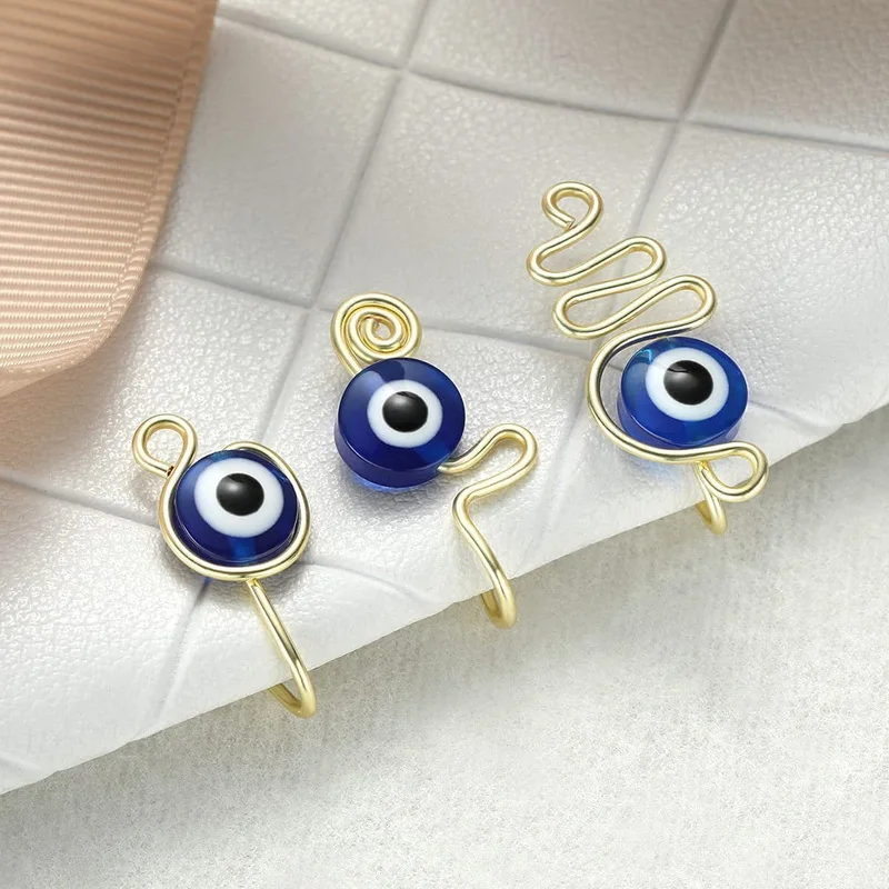 1Piece Evil Eye Stainless Steel Spiral Fake Nose Ring Cuff Non Piercing Nose Ring Clip On Fake Nose Piercing Jewelry Ear Clip