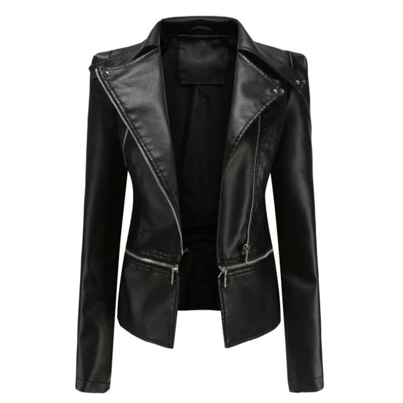 Leather jacket women's oblique zipper fashion new hem detachable spring autumn ladies fashion casual clothing chaqueta mujer