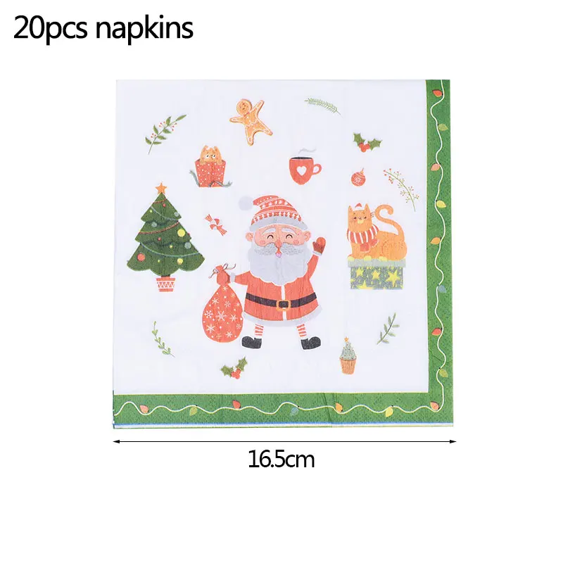 b08-20pcs napkins Рождественский одноразовый набор посуды для вечеринки тарелки салфетки для стаканчиков бумажные соломинки Ножи Ложки Набор вилок Новогоднее украшение - Цвет: b08-20pcs napkins