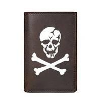 personality skeleton skull steampunk genuine leather wallet for men business card holders male purses short money bags