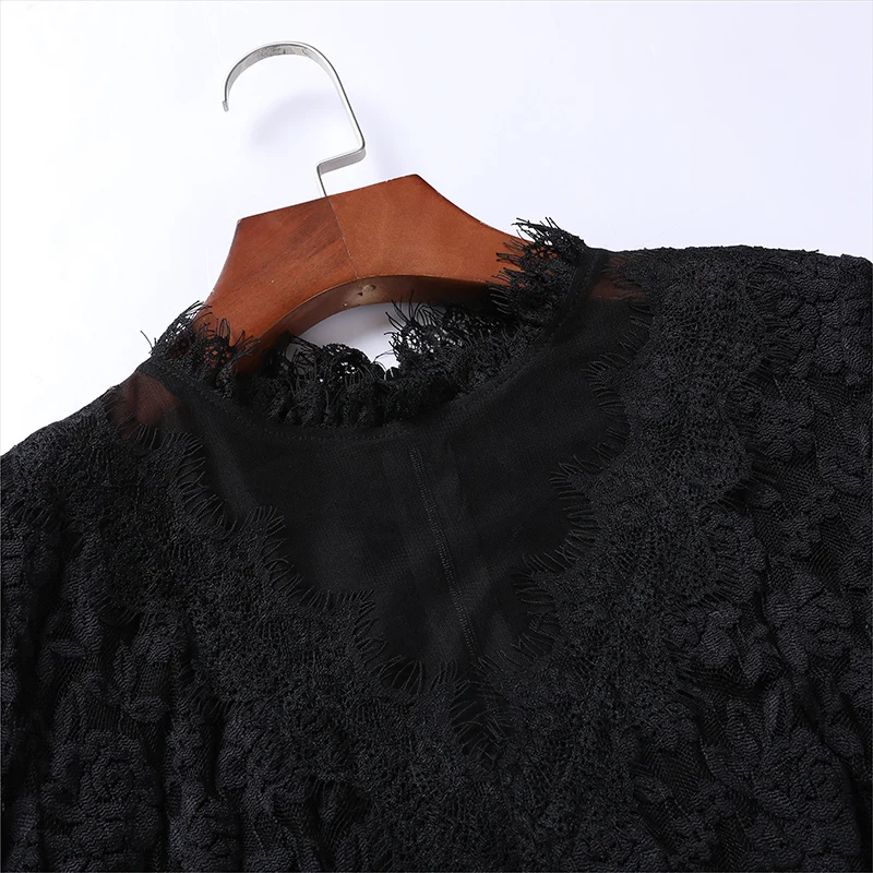 

CINESSD Lace Blouse Women 2019 Autumn Fashion sexy lace Long Sleeve red black Shirt hollow out Blouse Slim Casual Tops Female