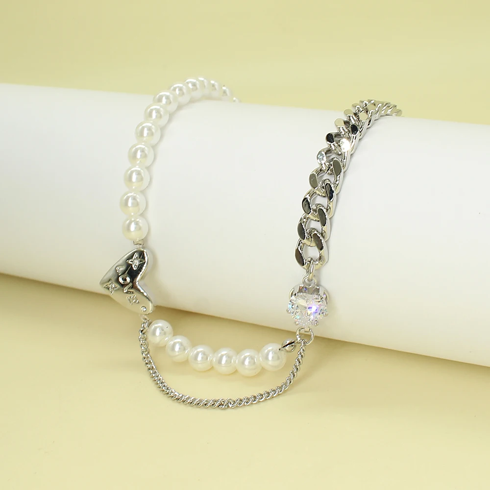 

Boho Female Love Heart Pendant Women Christmas Choker Chunky Generous Simple Imitation Pearls Temperament Fashion Necklace