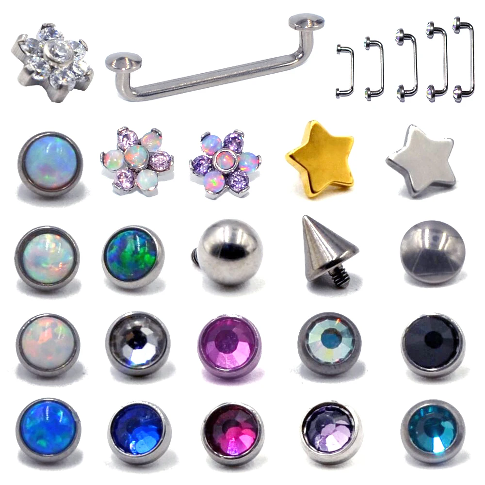 1PC G23 Titanium CZ Gem Internally Threaded  Surface Barbell Micro Dermal Anchor 14G Crystal Steel Body Piercing Jewelry