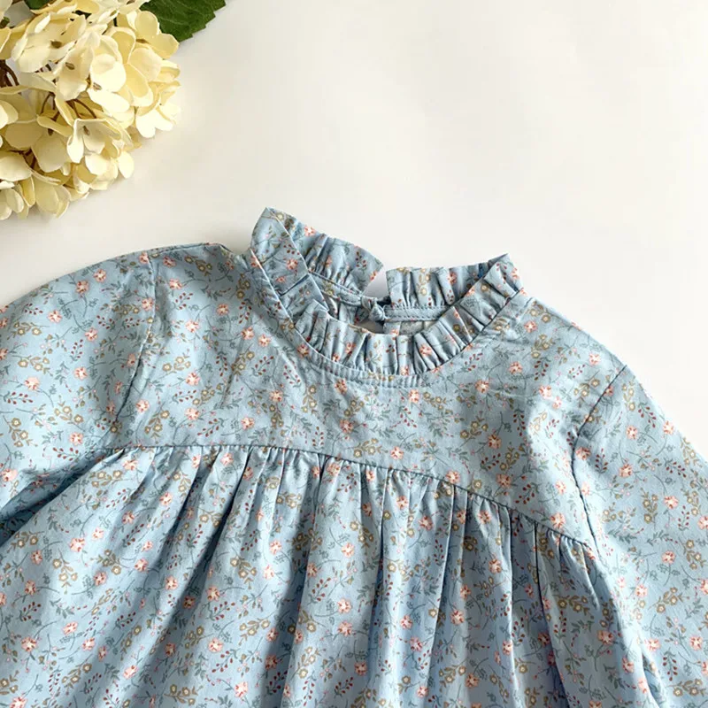 Блузка для девочек винтажный цветочный корейский стиль топ с длинными рукавами