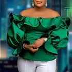 Платье с рюшами сексуальное платье зеленого цвета с вырезом лодочкой вечерние блузка рубашки для мальчиков модные африканские осень высокая талия рубашки 2021 Новый Blousa леди