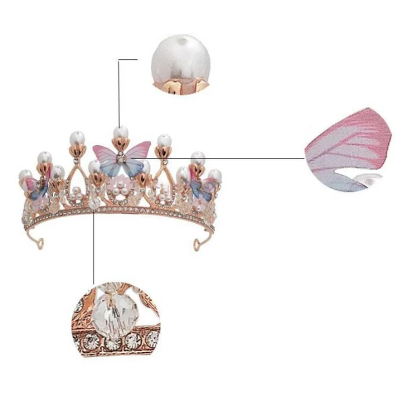 

2021 Fashion New Butterfly Bride Crown Elegant Princess Crown Accessories Crystal Bride Wedding Hair Accessories