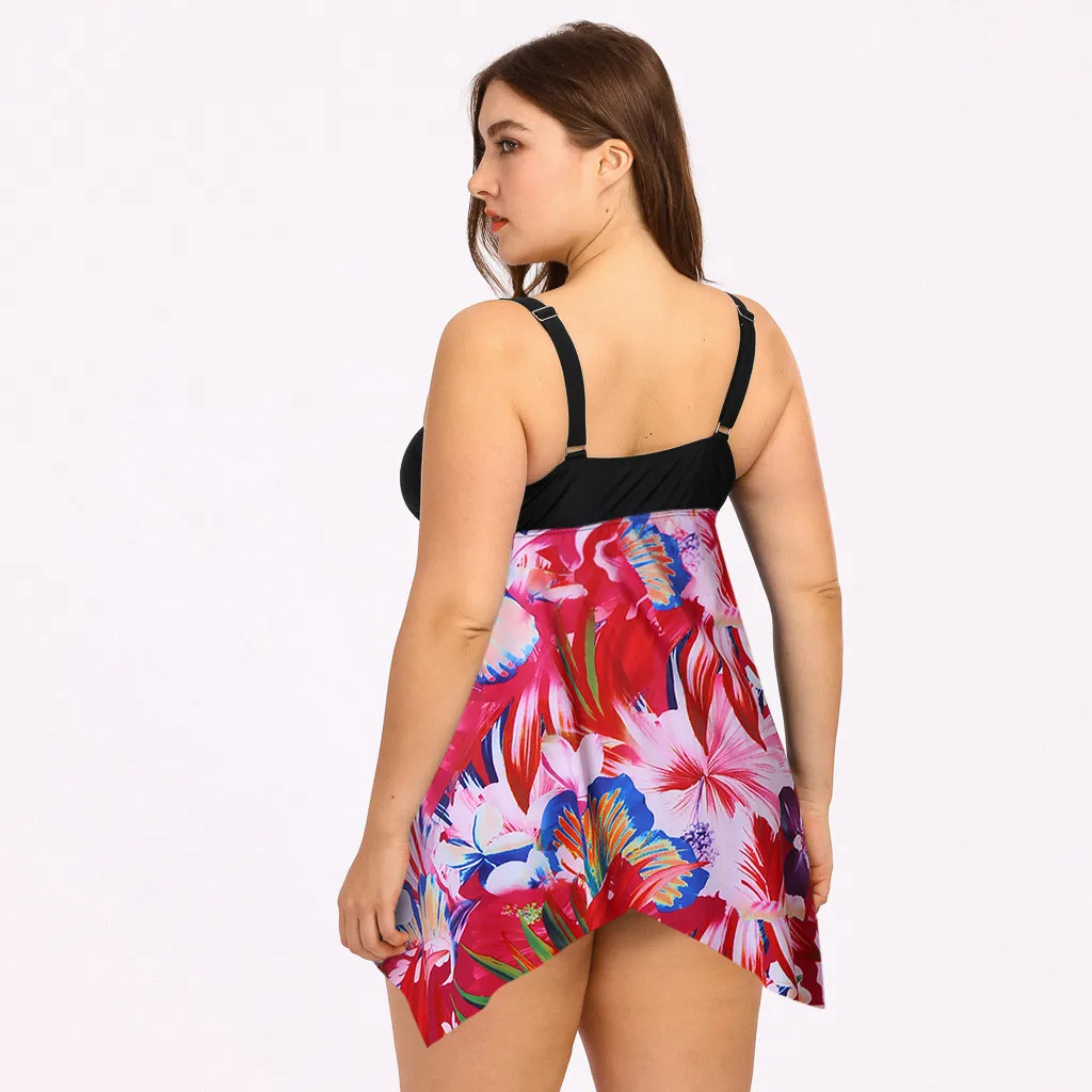 Swimsuit 2020 New Women Sexy Daffodil Print bikini for fat women Ethnic Style Tankini Set Two Piece Plus Size X0327 | Женская одежда